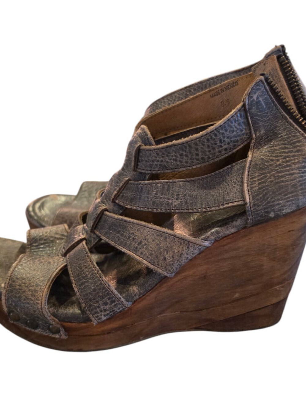 Bed Stu distressed leather strappy wedge sandals Womens Sz 8.5